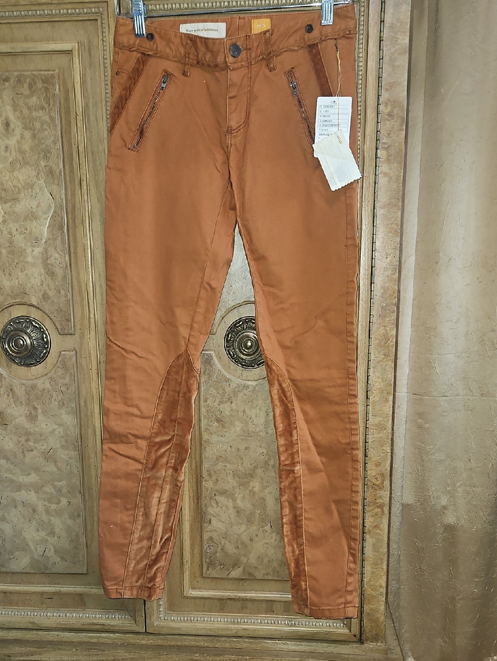 Anthropologie Skinny Jeans in Rust Orange With Velvet Trim NWT
